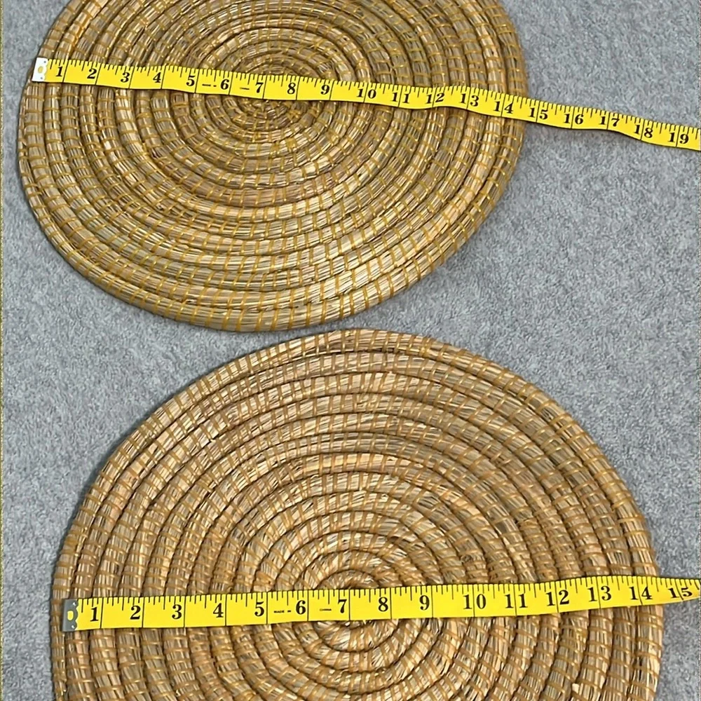 Boho Placemats Chargers Wall Decor Set of Two Round Straw Rustic Cottagecore